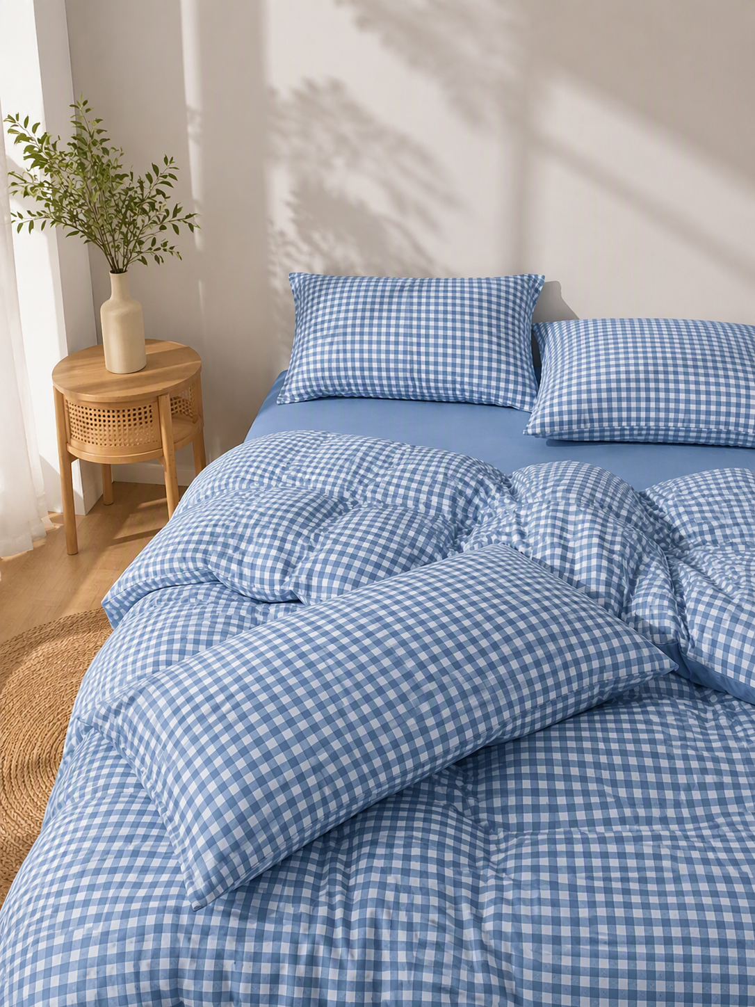 Soft Breathable Gingham Check Cotton Bedding Set