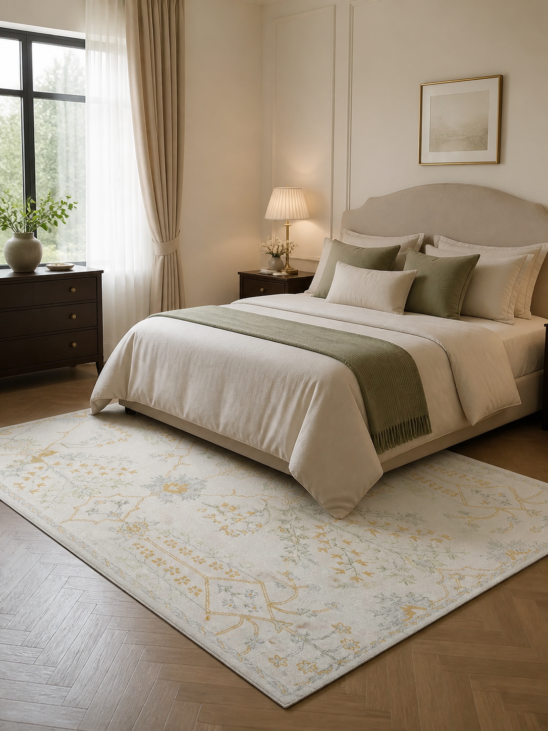 Soft Neutral Mosaic Floral Area Rug