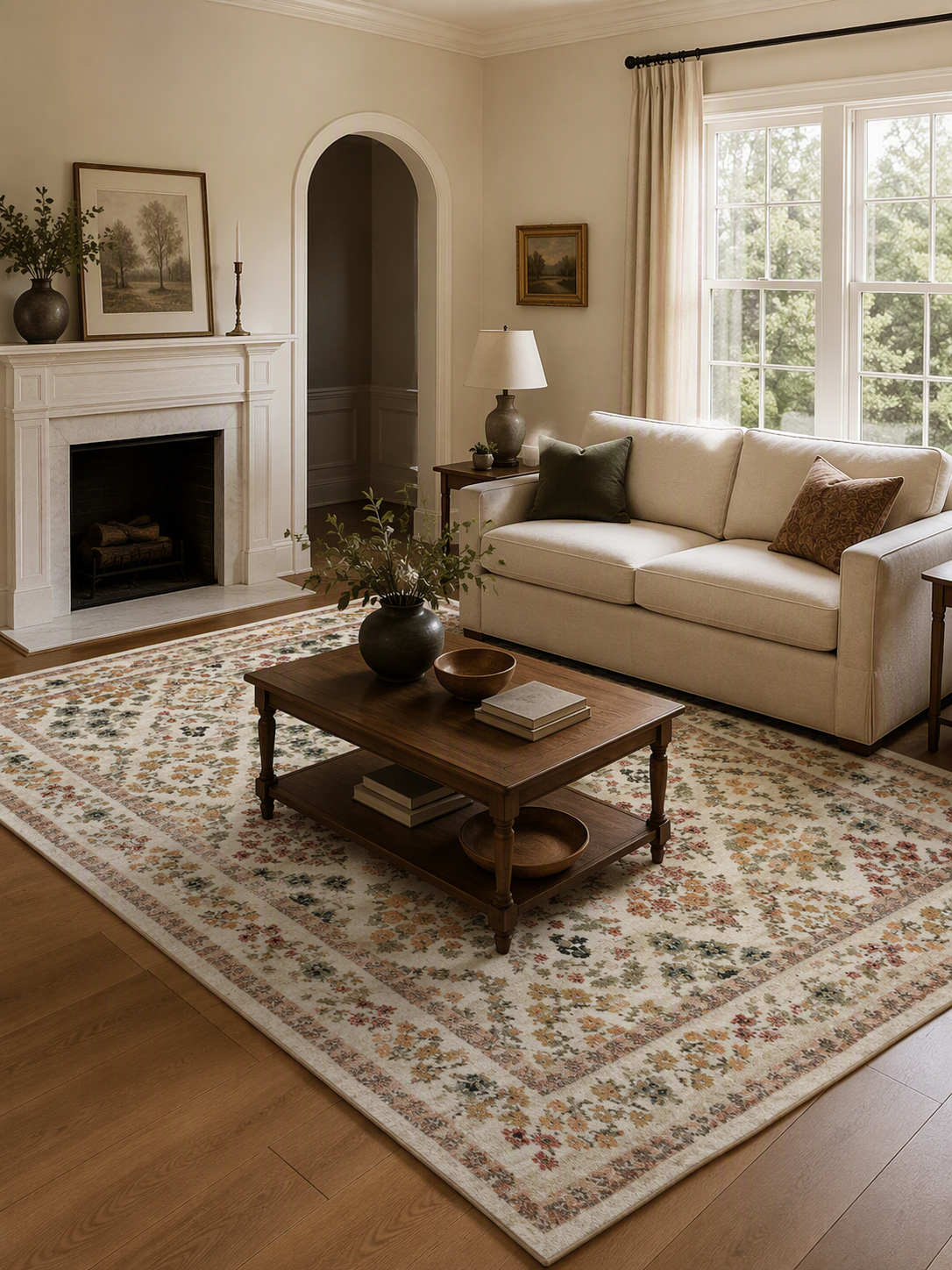 Block‑Print Floral Diamond Area Rug