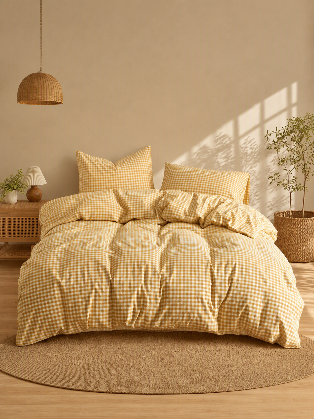 Soft Breathable Gingham Check Cotton Bedding Set
