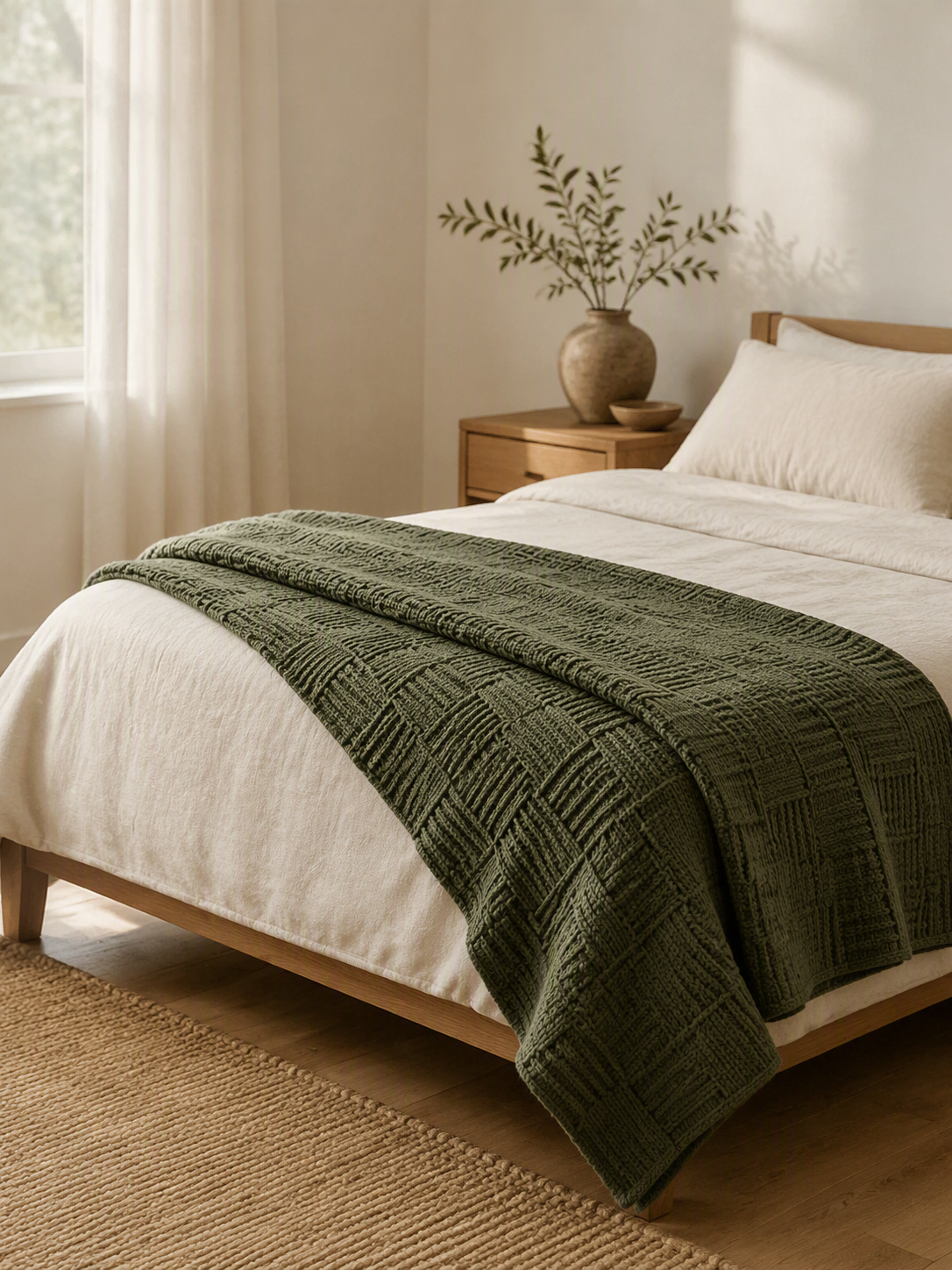 Geometric Woven Grid Knitted Throw Blanket