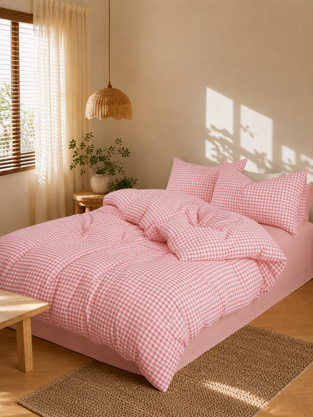 Soft Breathable Gingham Check Cotton Bedding Set