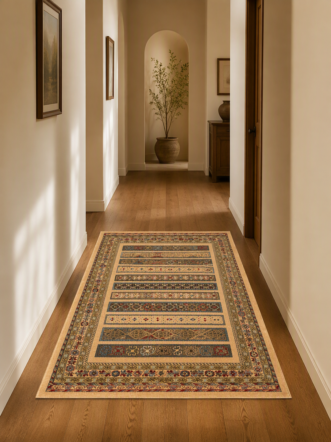 Bohemian Rustic Multi‑Stripe Non‑Slip Washable Area Rug