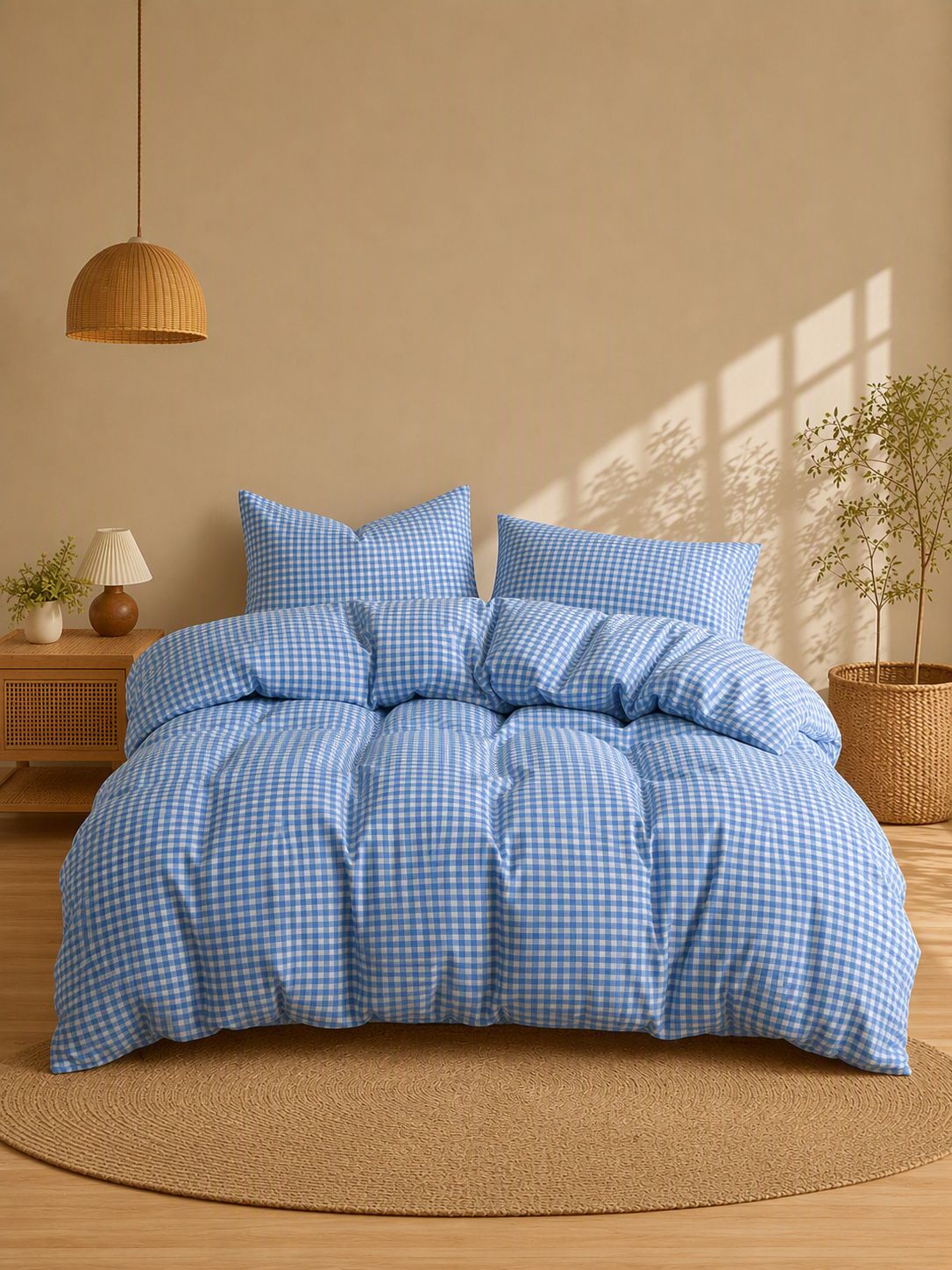 Soft Breathable Gingham Check Cotton Bedding Set