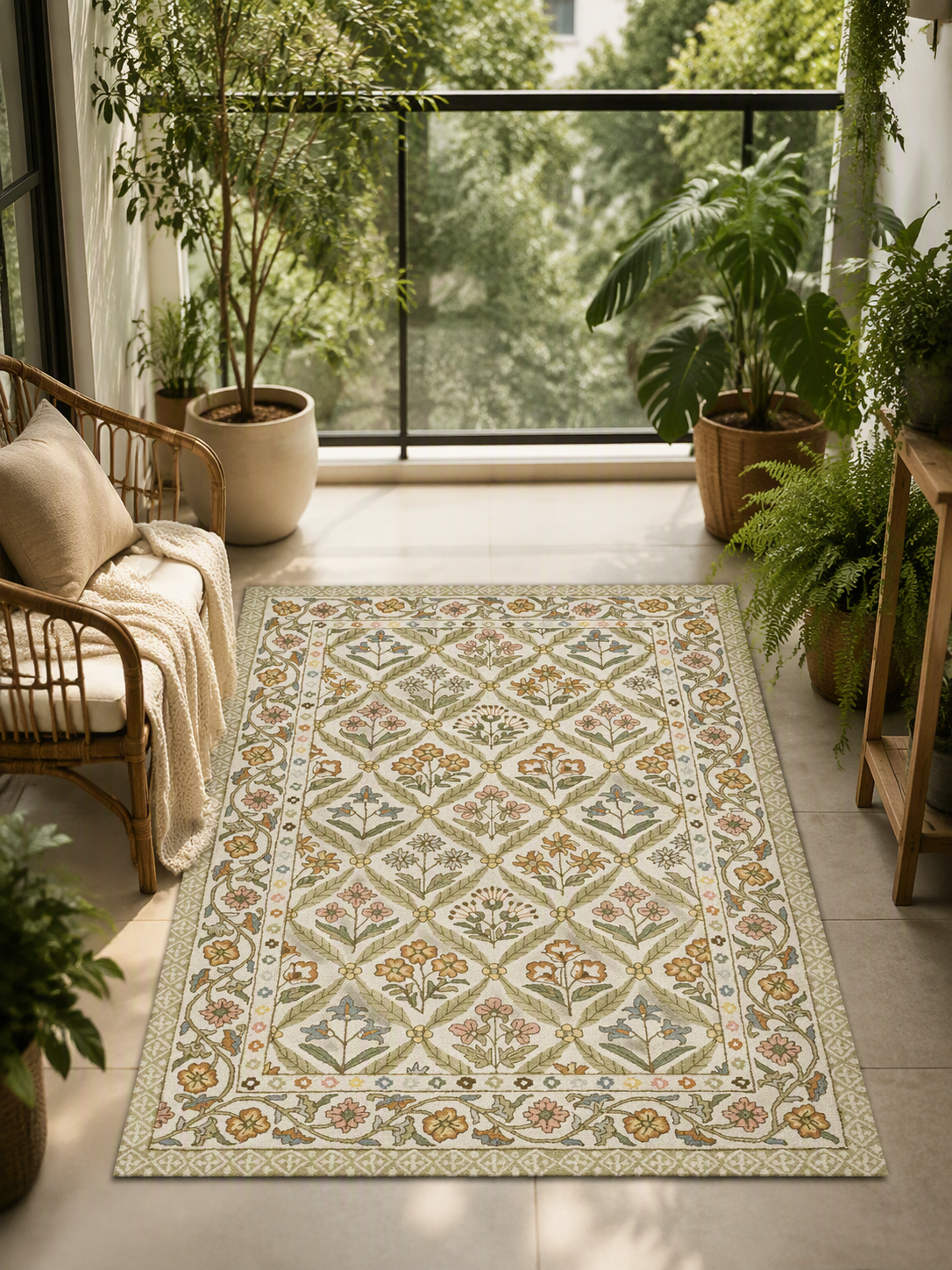 Classic Floral Lattice Area Rug