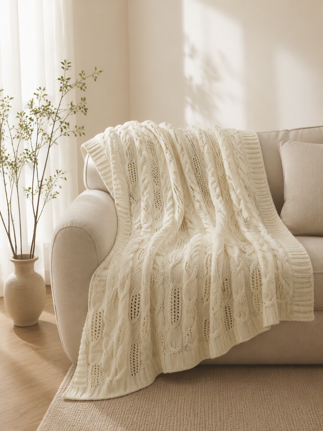 Hollow Open‑Work Knit Throw Blanket