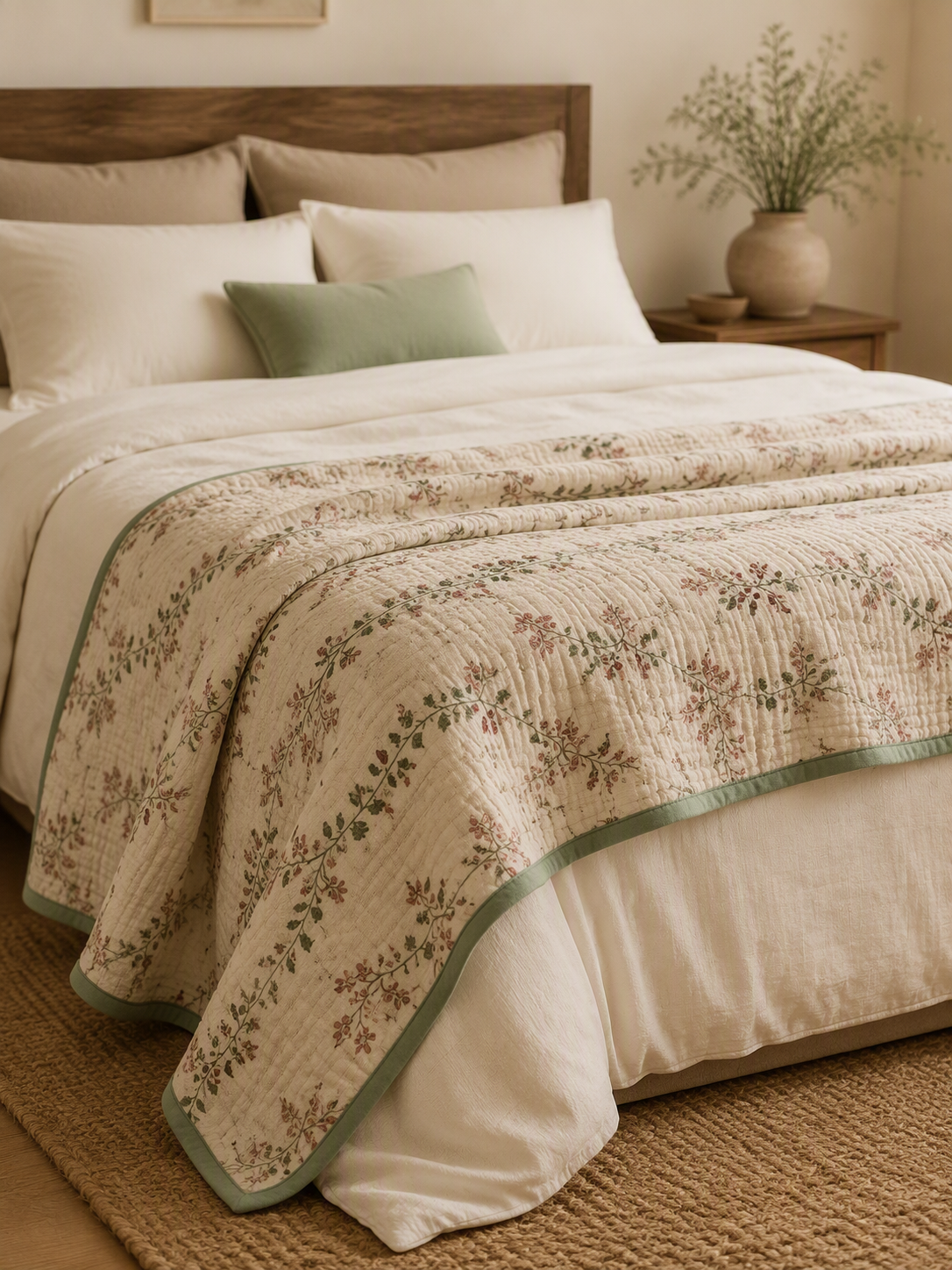 Vintage Floral Vines Quilted Throw Blanket