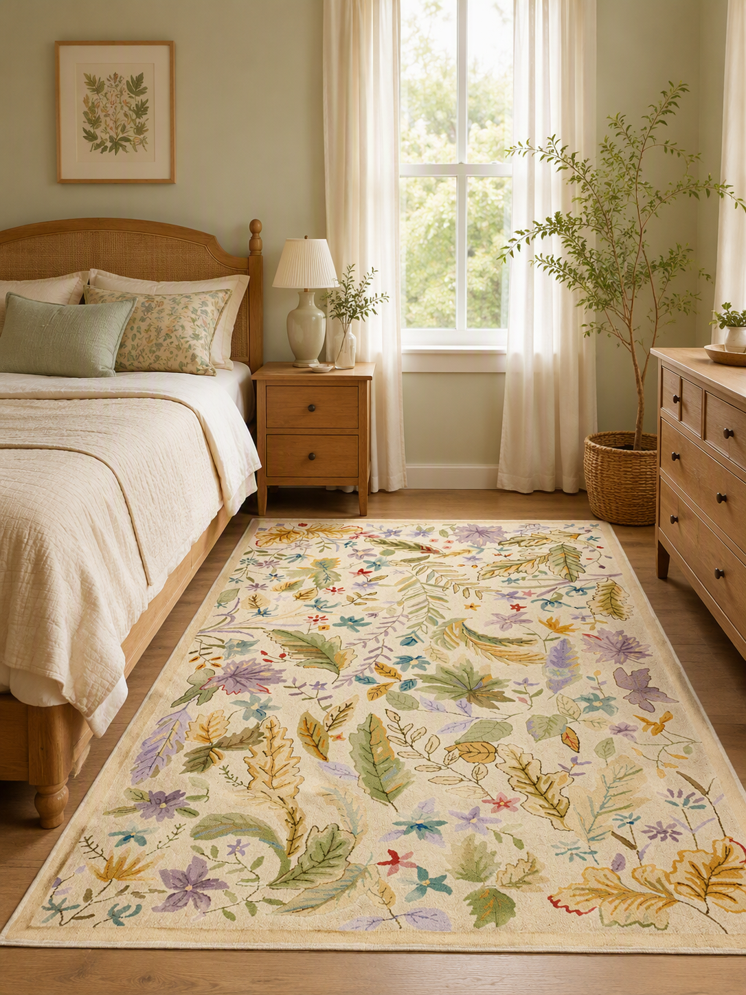 Botanical Floral Hand-Tufted Wool Blend Area Rug
