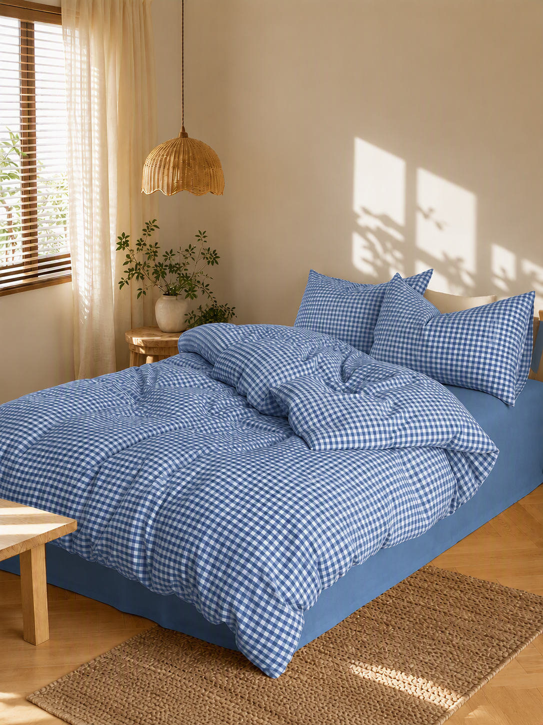 Soft Breathable Gingham Check Cotton Bedding Set