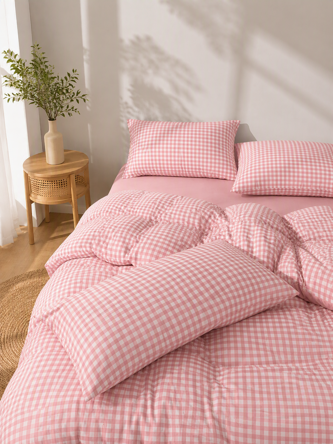 Soft Breathable Gingham Check Cotton Bedding Set