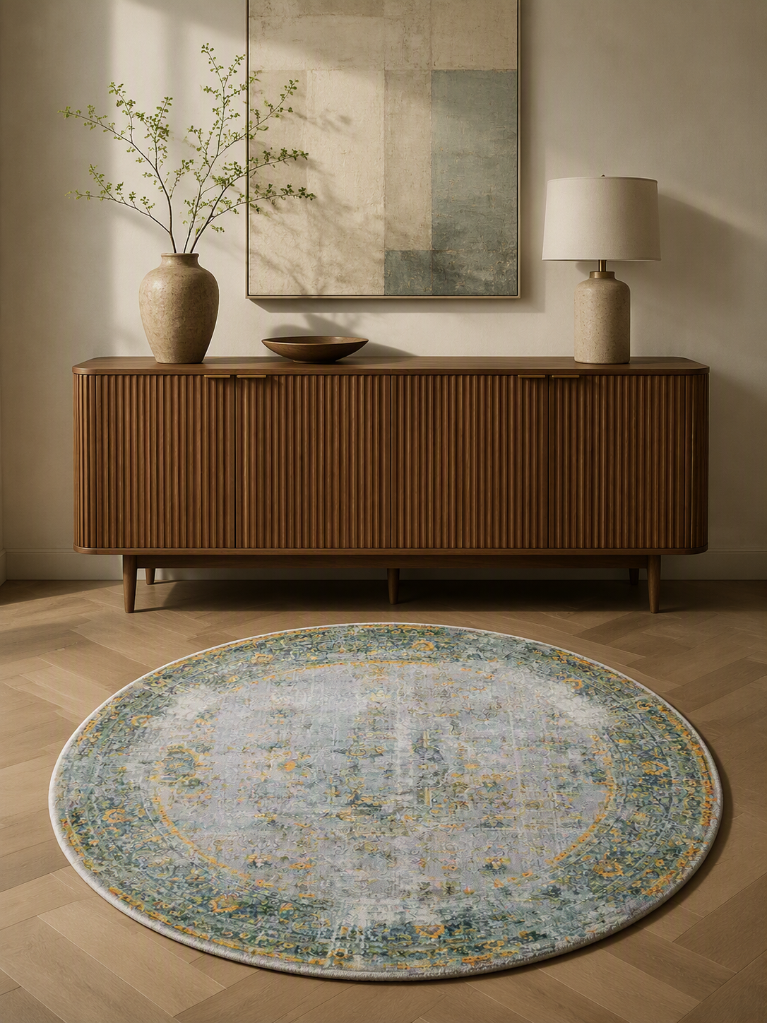 Distressed Oriental Vintage Round Area Rug