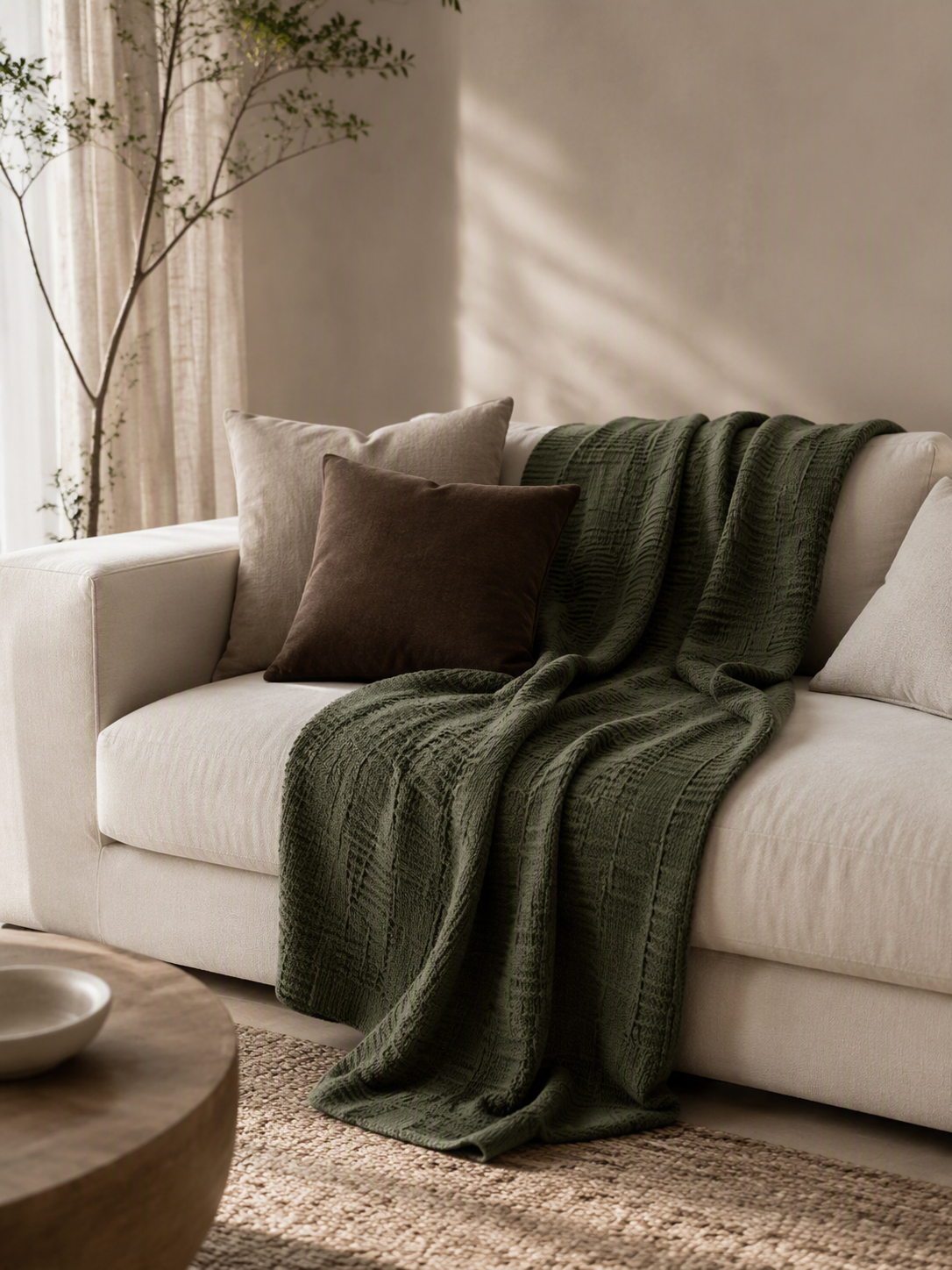 Geometric Woven Grid Knitted Throw Blanket