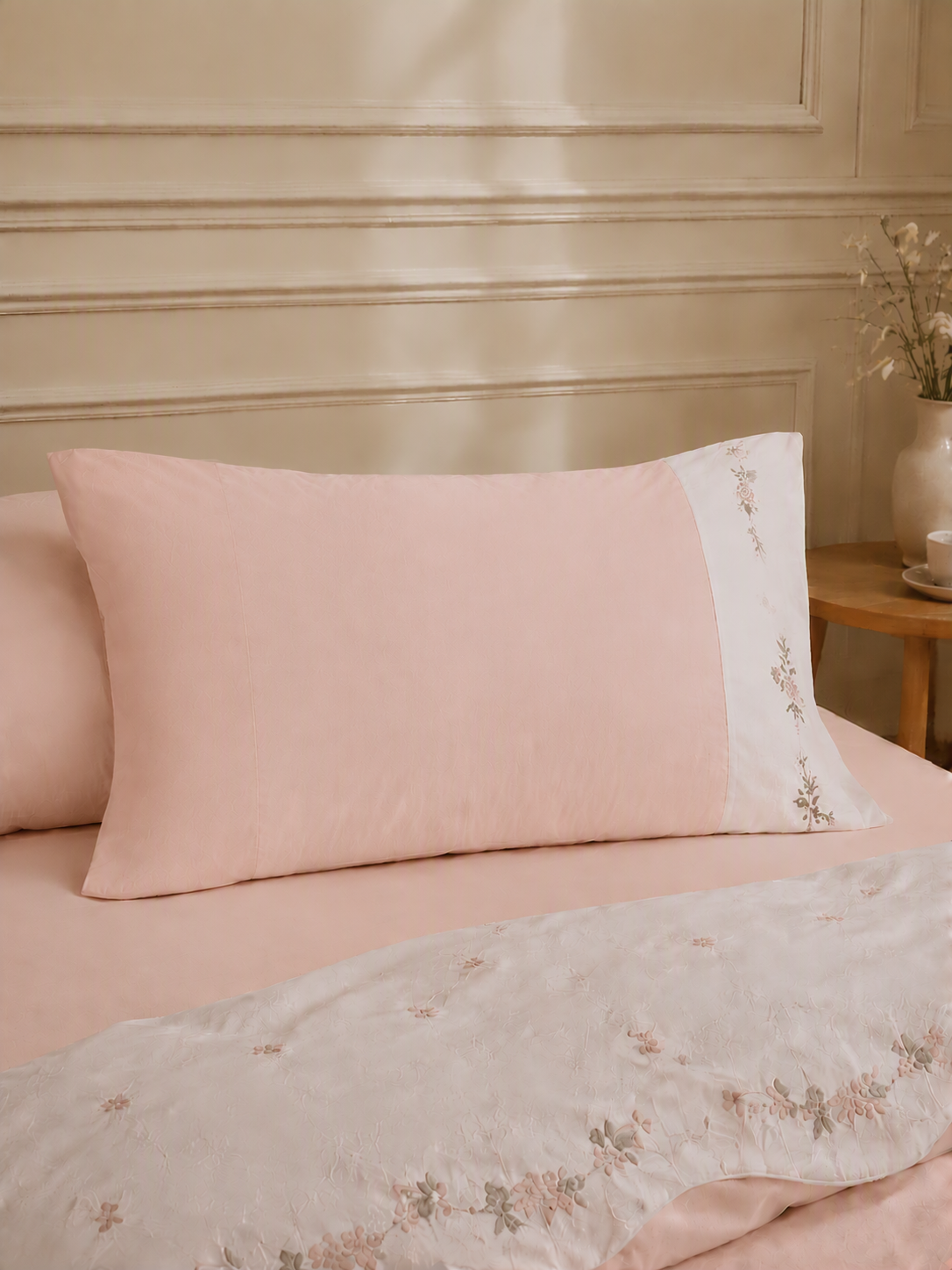 Floral Embroidery Patchwork Washed Cotton Bedding Set