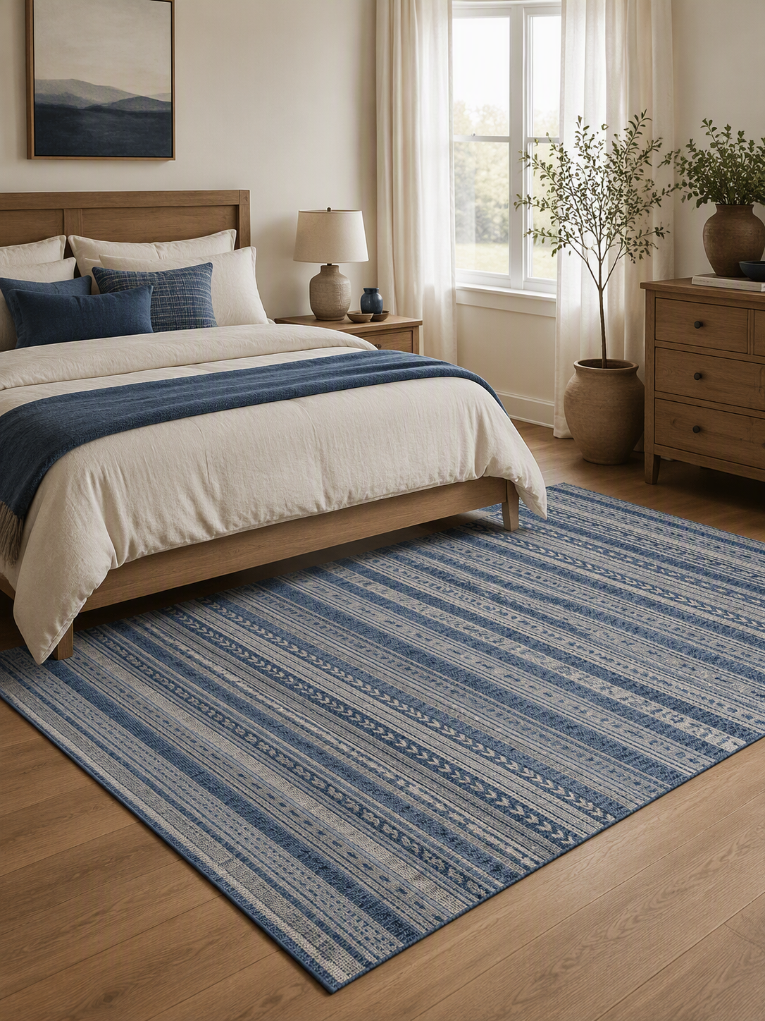 Bohemian Striped Short‑Pile Household Area Rug