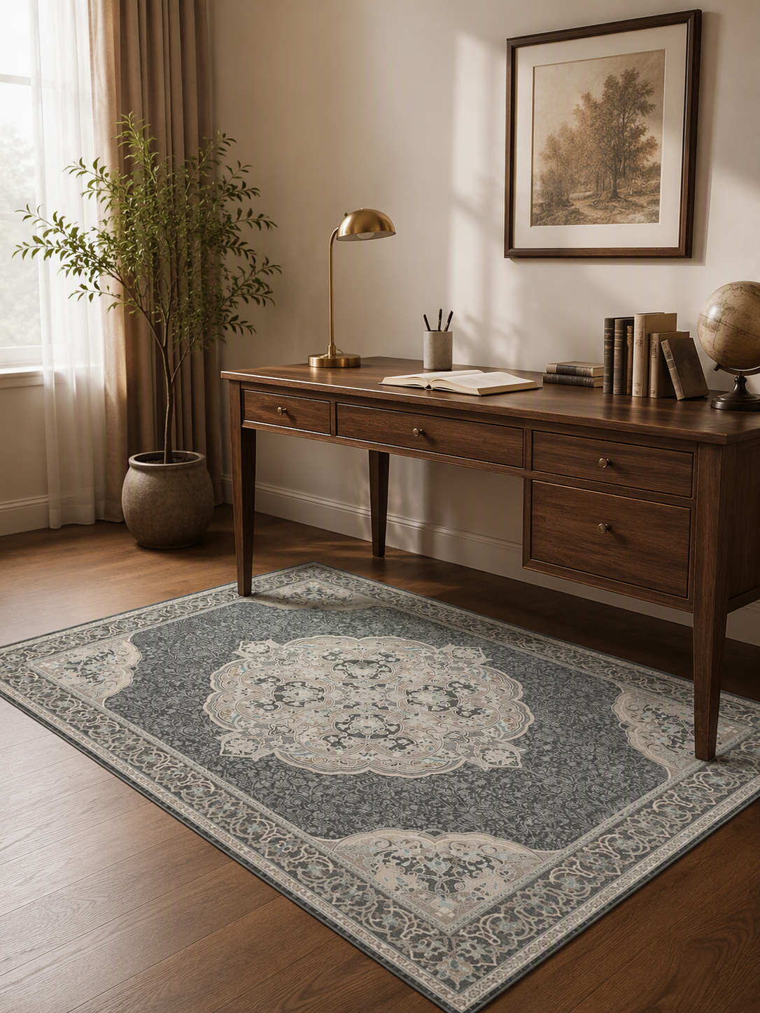 Medallion Washable Low Pile Area Rug