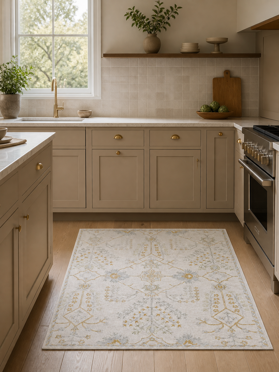 Soft Neutral Mosaic Floral Area Rug