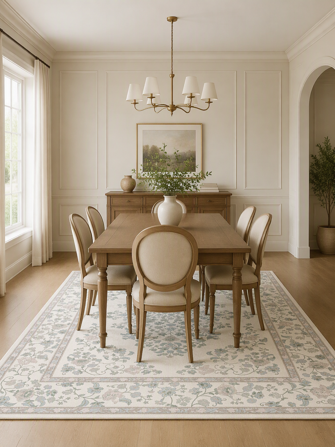 French Floral Low Pile Non-Slip Area Rug