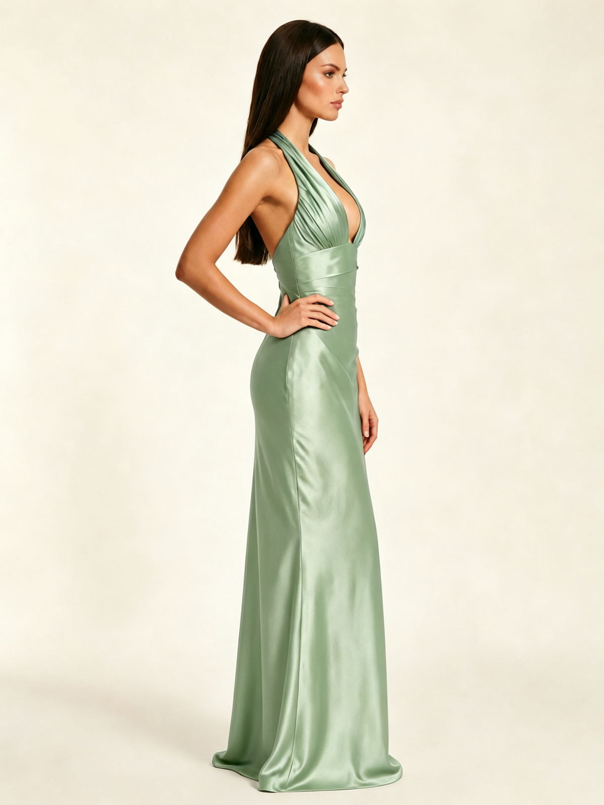 Deep V Satin Mermaid Lace-Up Back Formal Dress