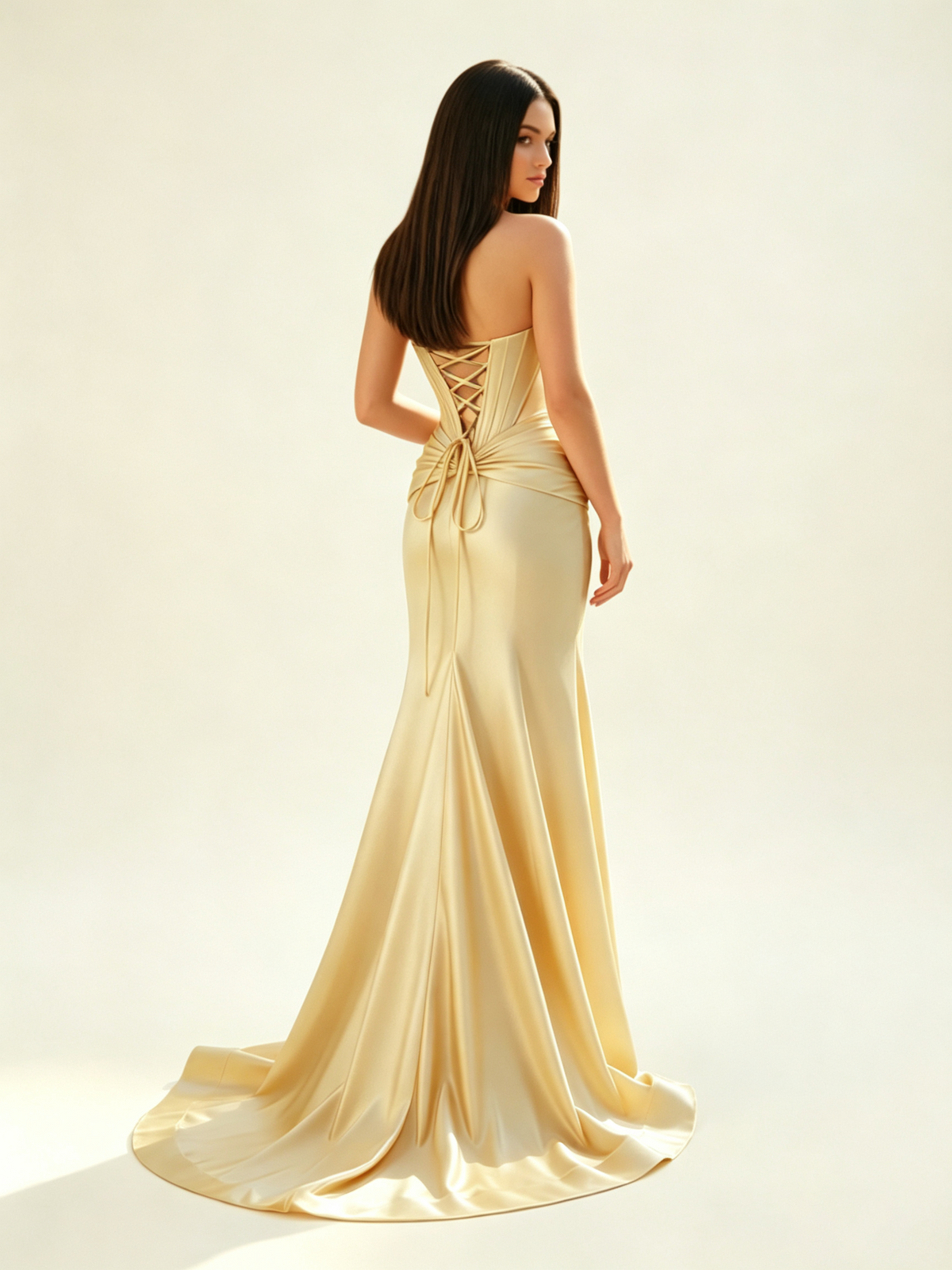 Strapless Corset Satin High Slit Mermaid Gown