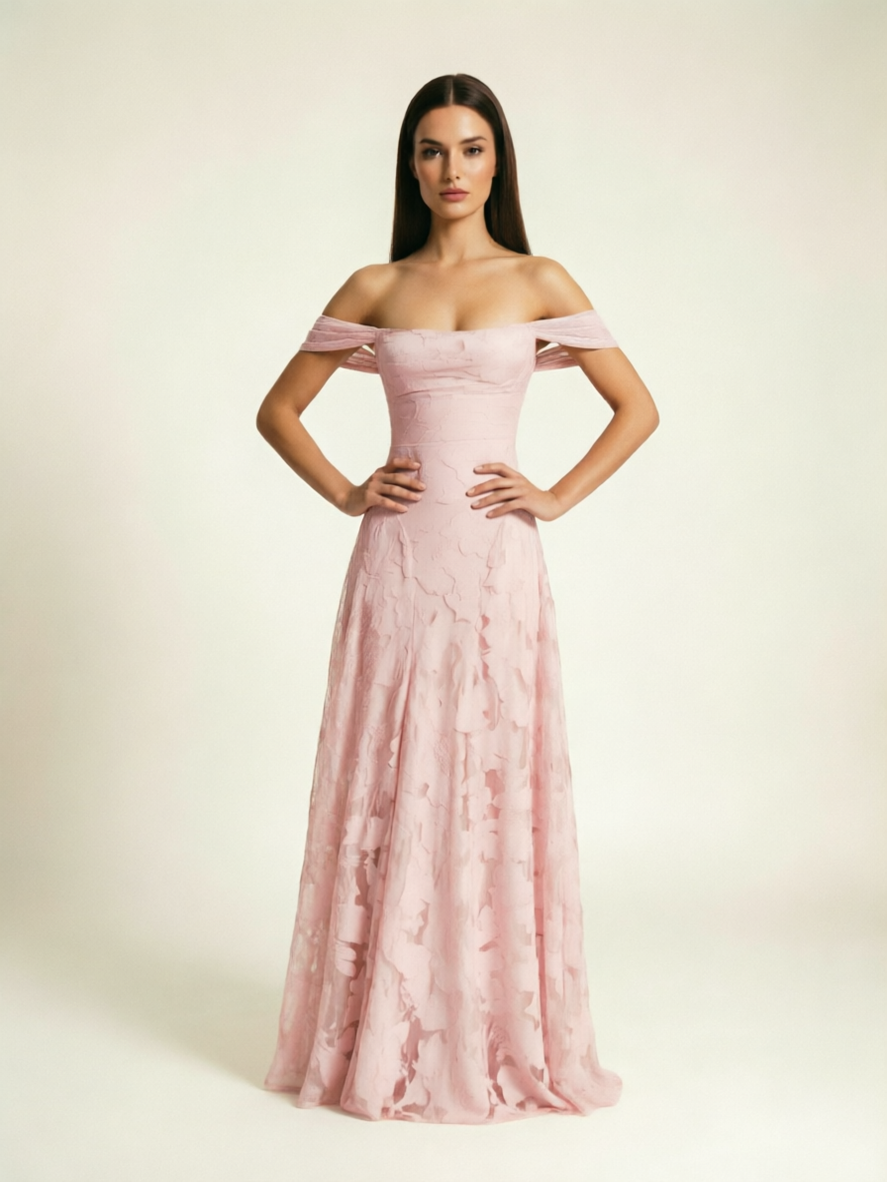 Off-the-Shoulder Floral Lace A-Line