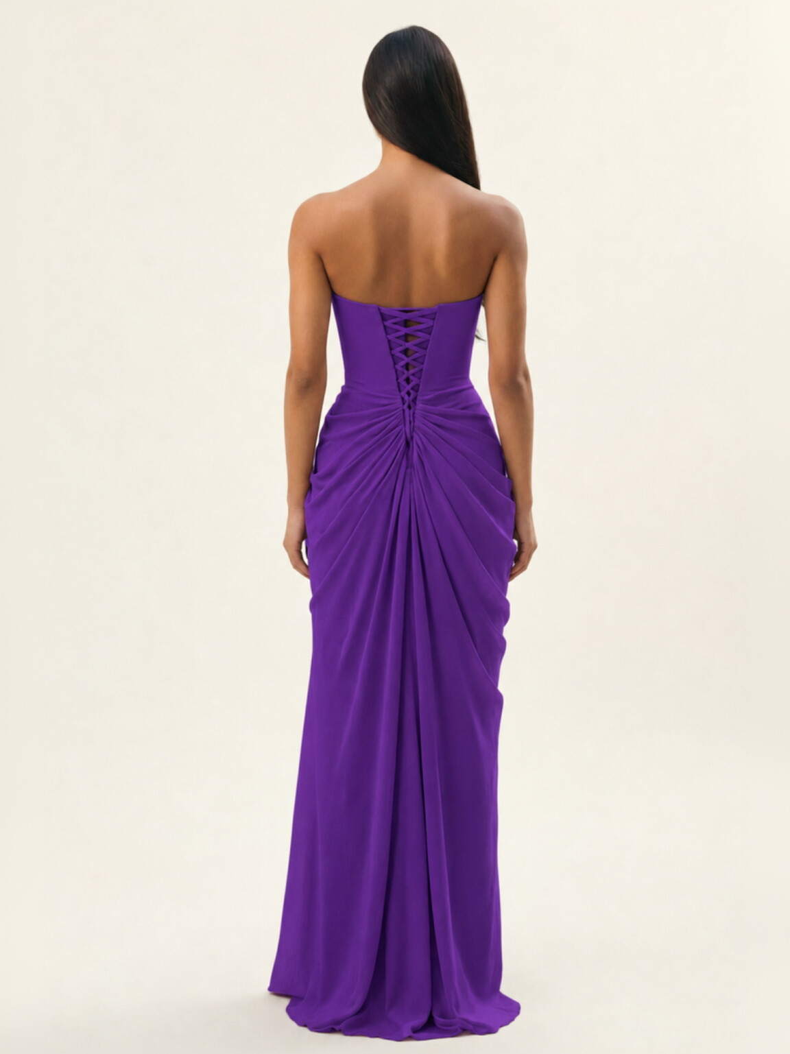 Strapless Ruched High Slit Maxi Dress