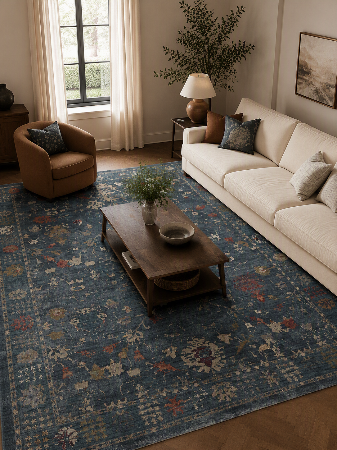 Distressed Vintage Floral Oriental Area Rug