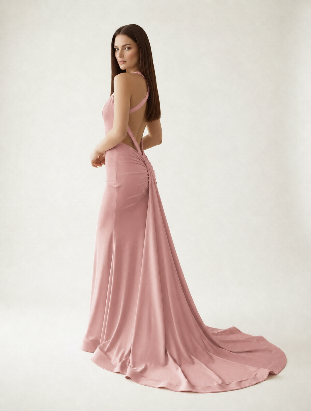 Backless Halter Satin Mermaid Dress