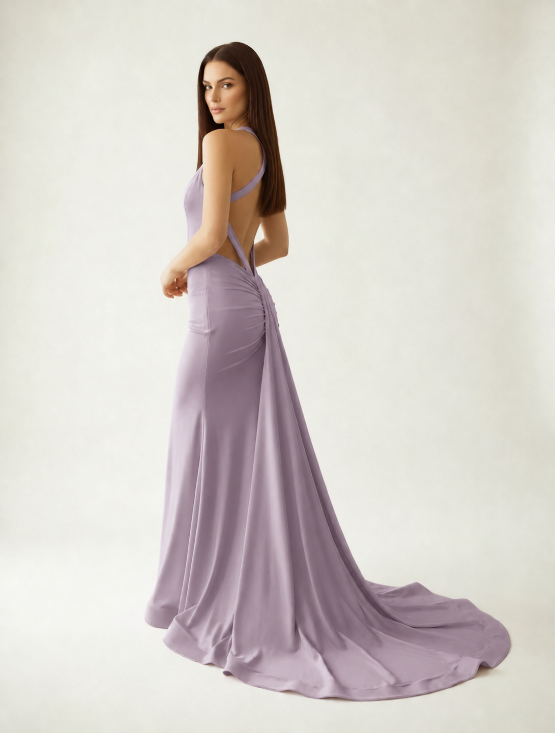 Backless Halter Satin Mermaid Dress
