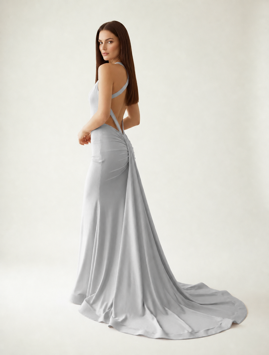 Backless Halter Satin Mermaid Dress