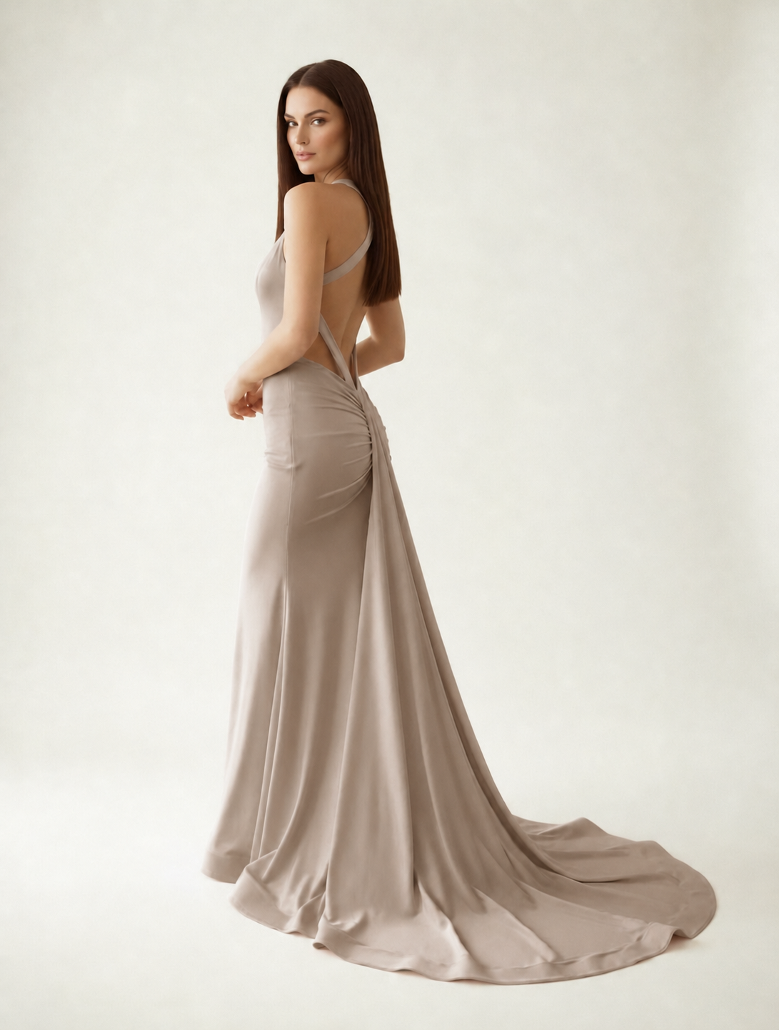 Backless Halter Satin Mermaid Dress