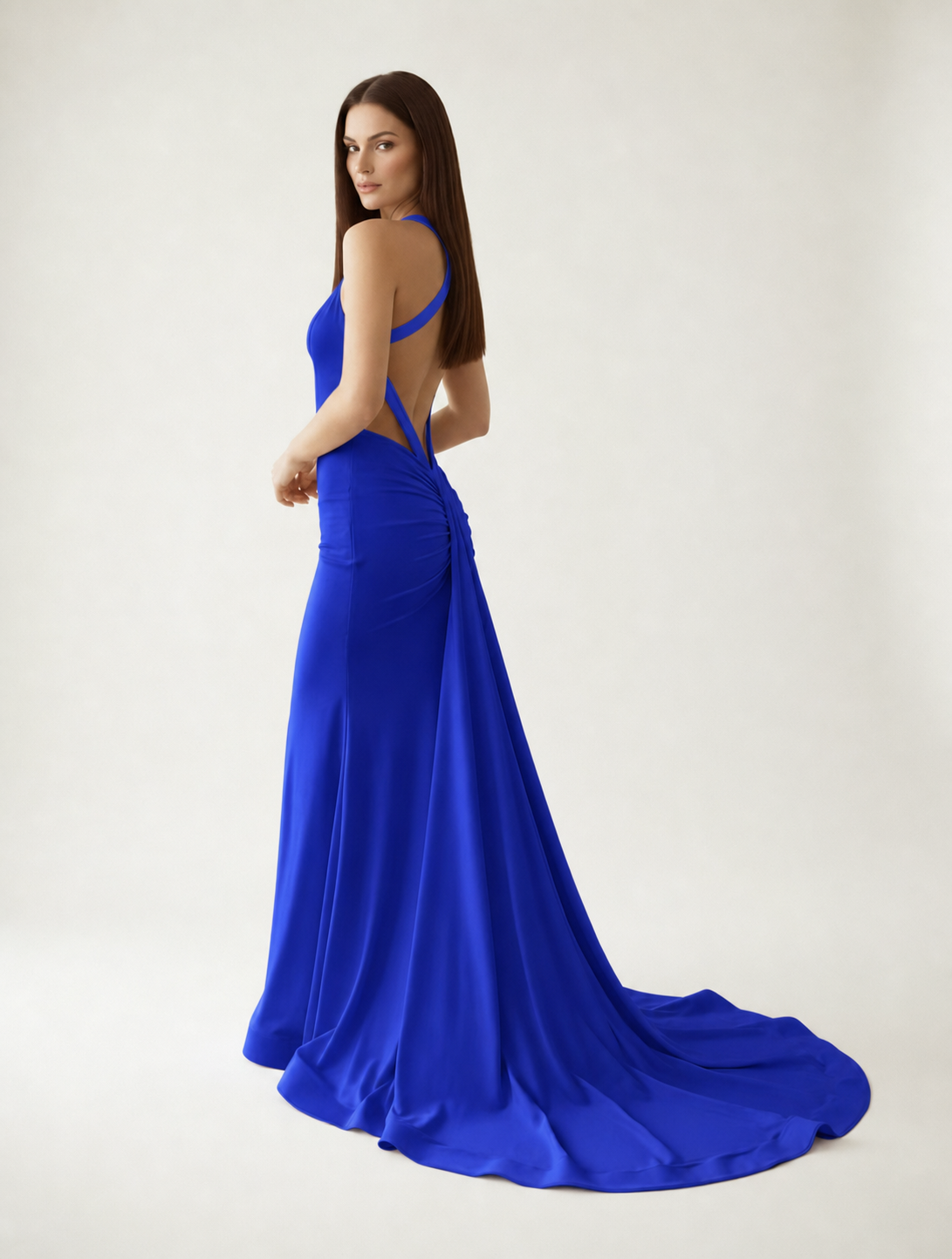 Backless Halter Satin Mermaid Dress