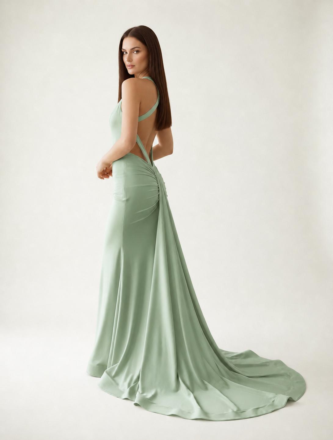 Backless Halter Satin Mermaid Dress
