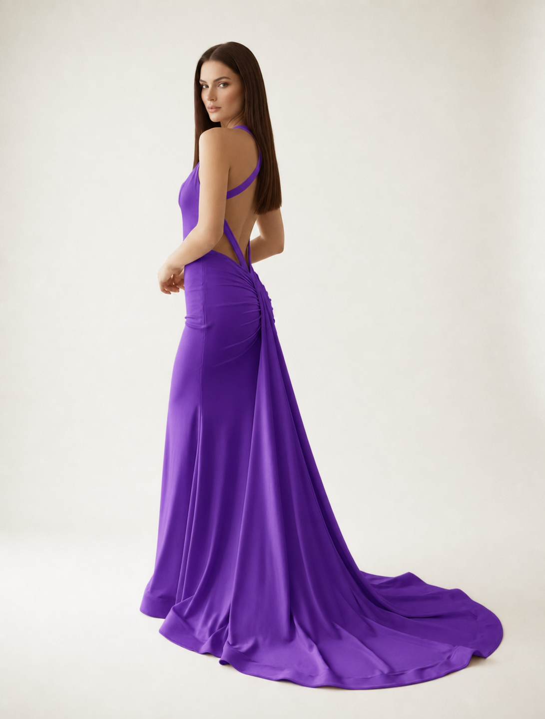 Backless Halter Satin Mermaid Dress