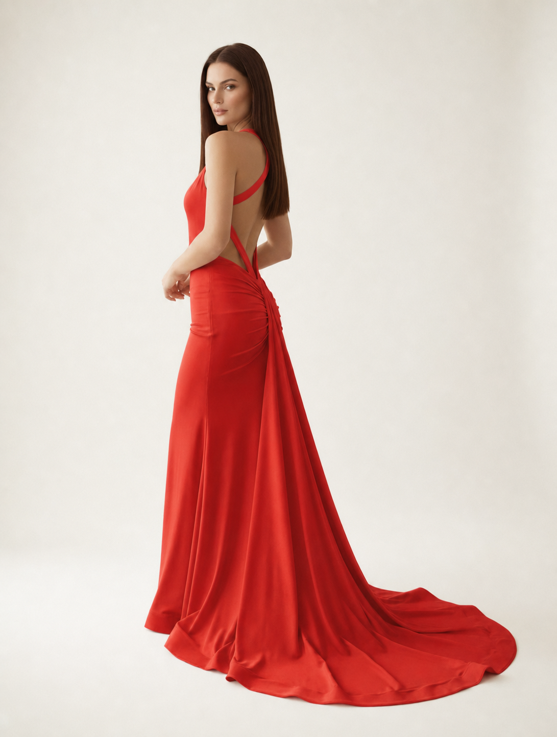 Backless Halter Satin Mermaid Dress