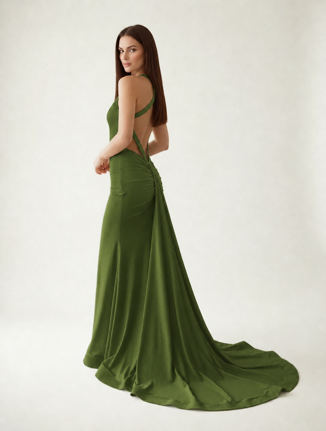 Backless Halter Satin Mermaid Dress