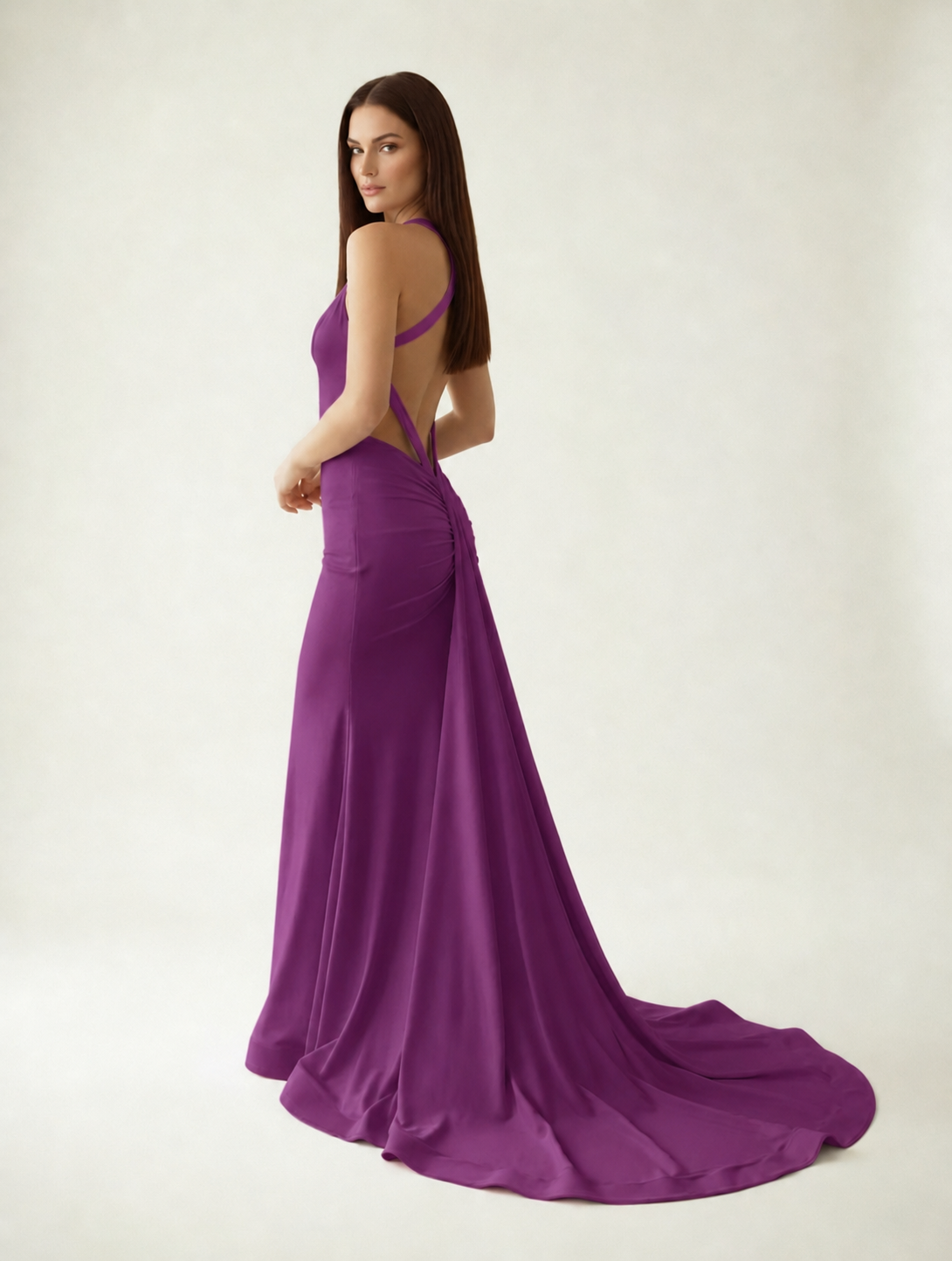 Backless Halter Satin Mermaid Dress