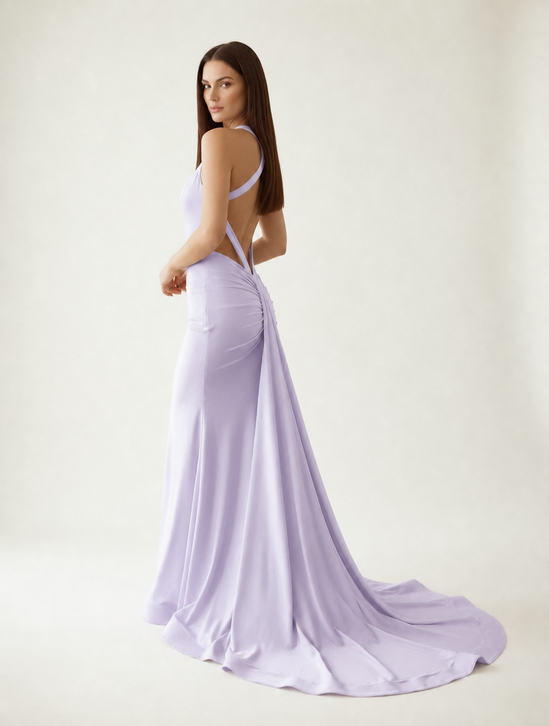 Backless Halter Satin Mermaid Dress