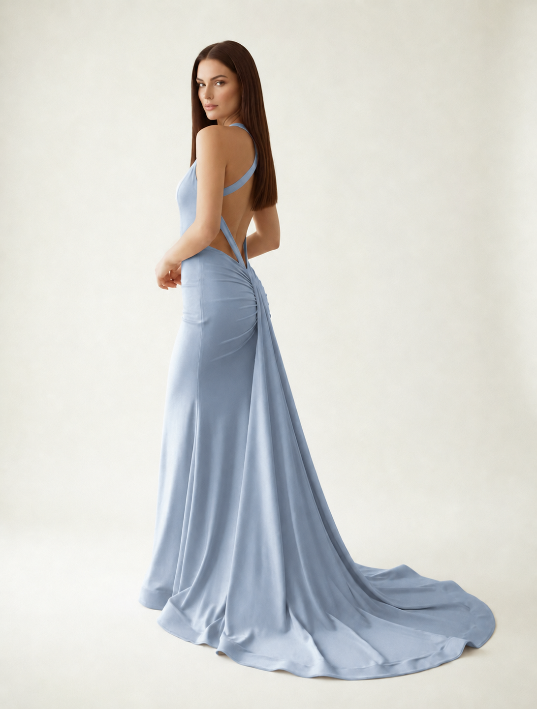 Backless Halter Satin Mermaid Dress