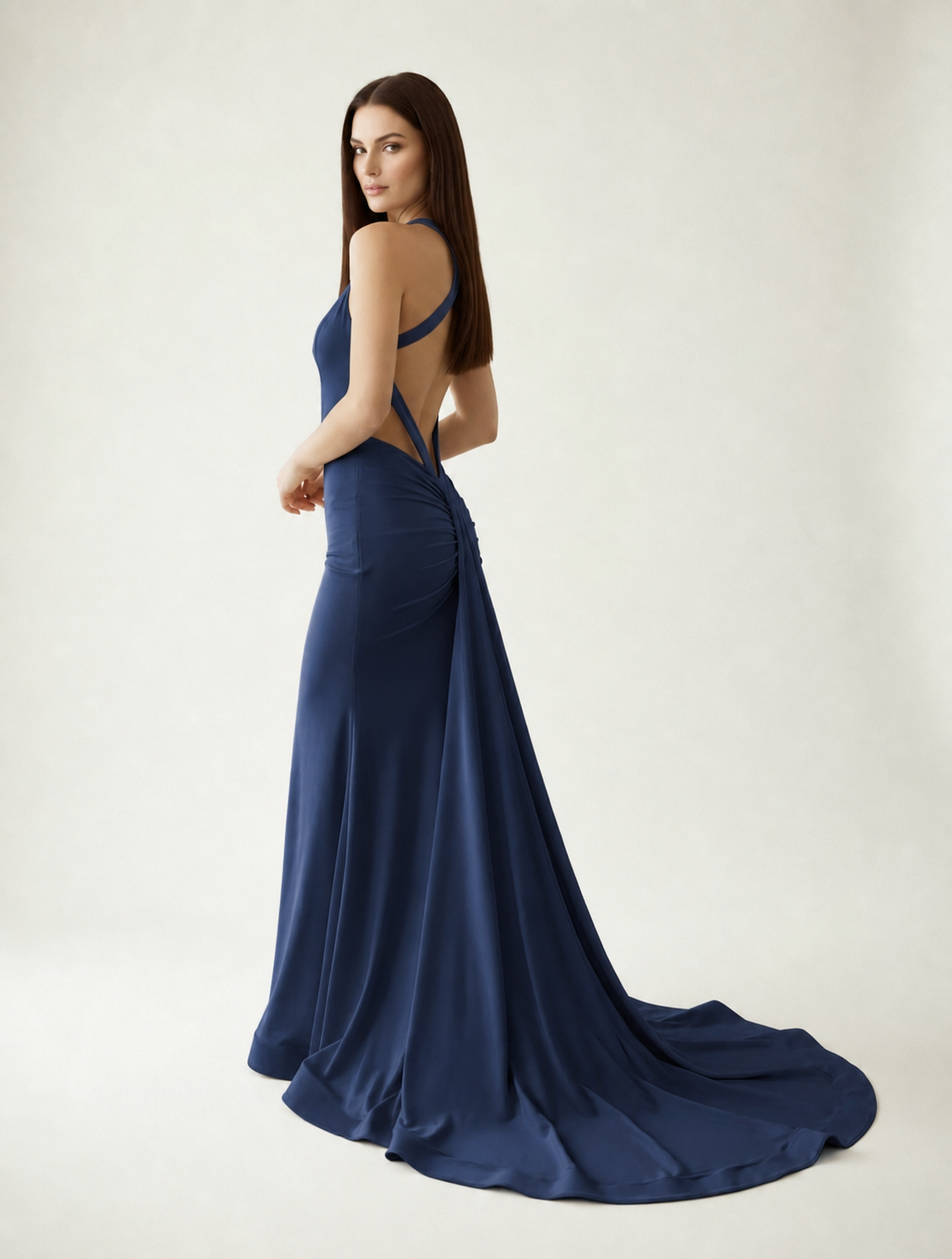 Backless Halter Satin Mermaid Dress