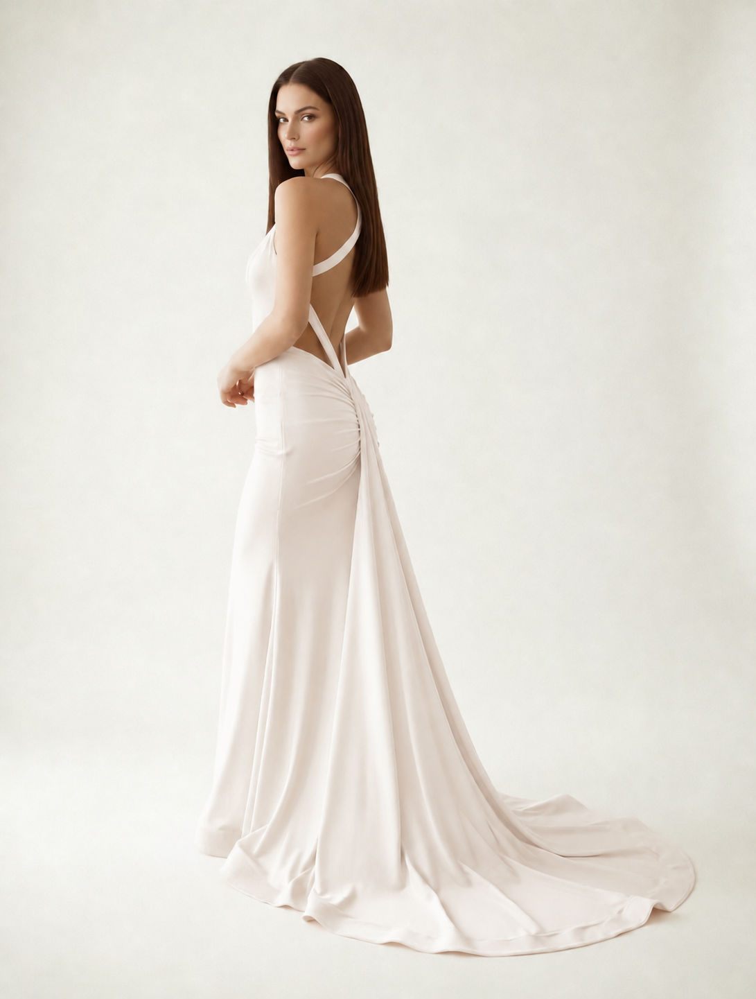 Backless Halter Satin Mermaid Dress