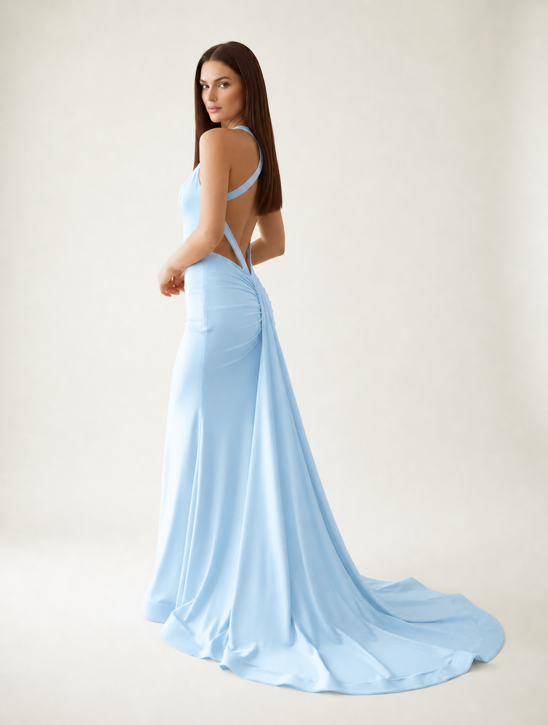 Backless Halter Satin Mermaid Dress