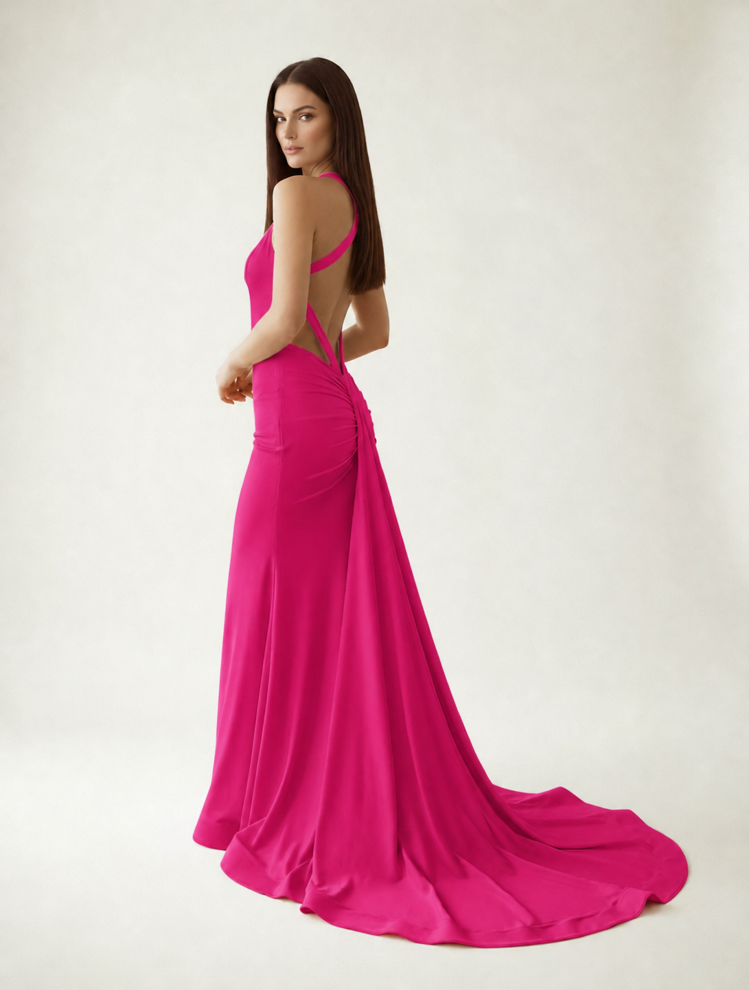 Backless Halter Satin Mermaid Dress