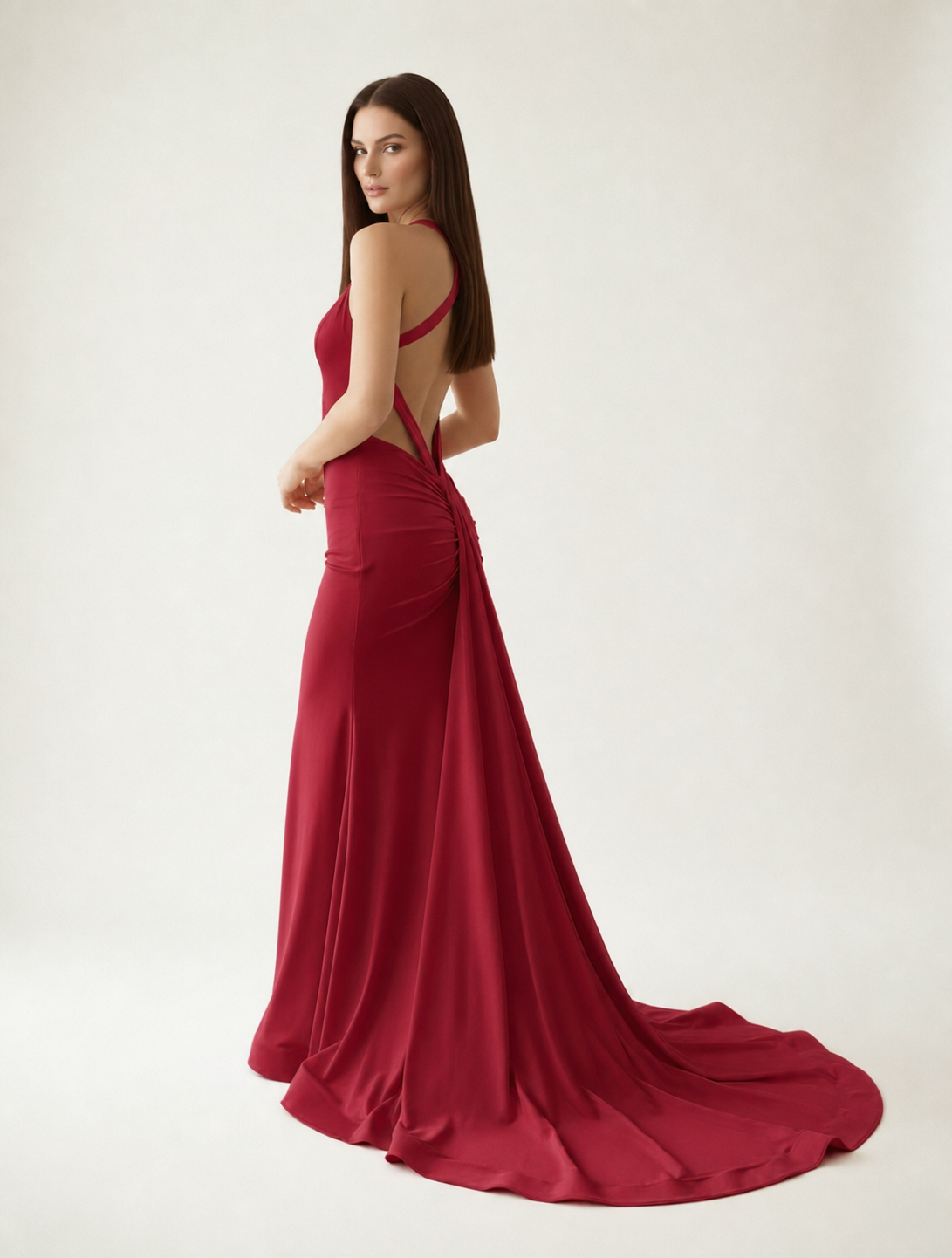 Backless Halter Satin Mermaid Dress