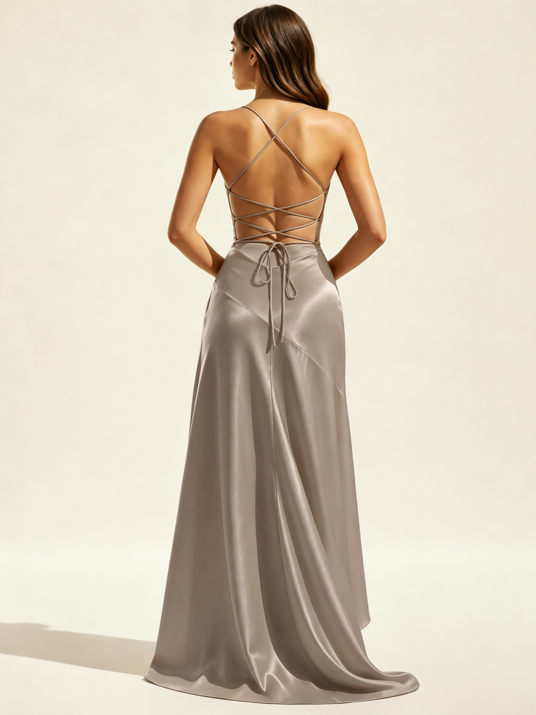Lace-edged high-waisted strapless backless dress with pleated hem