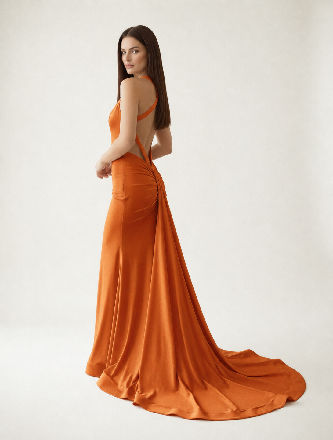 Backless Halter Satin Mermaid Dress