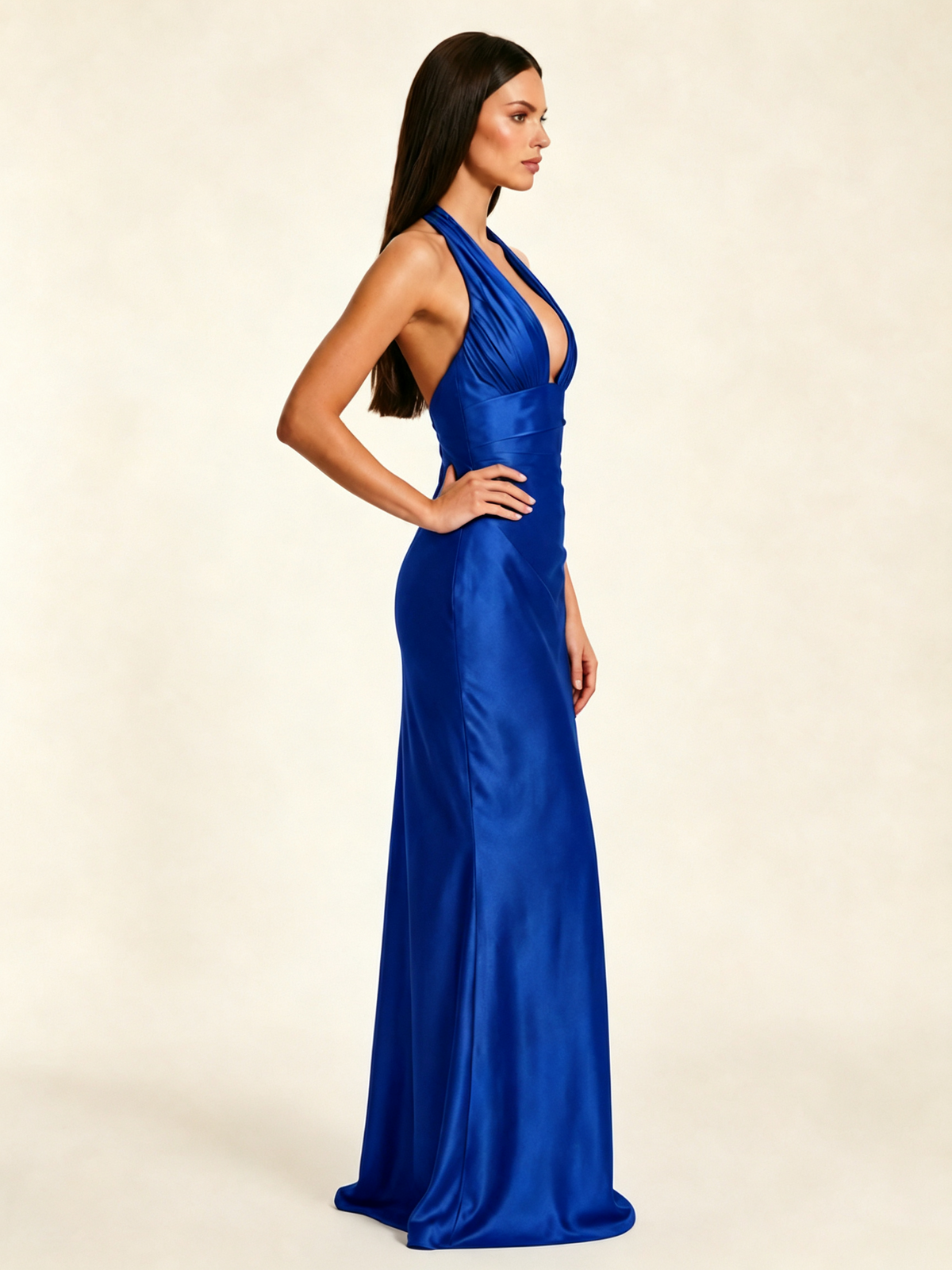 Deep V Satin Mermaid Lace-Up Back Formal Dress