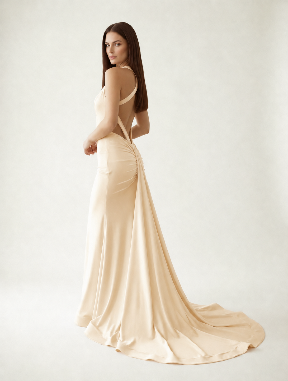 Backless Halter Satin Mermaid Dress