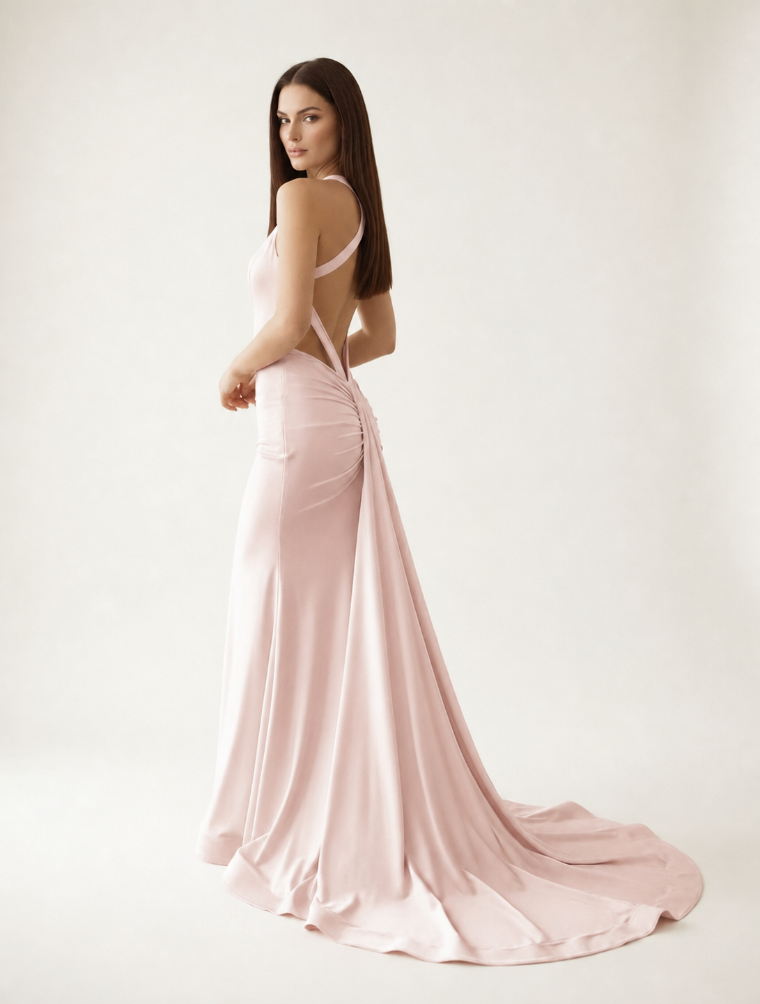 Backless Halter Satin Mermaid Dress