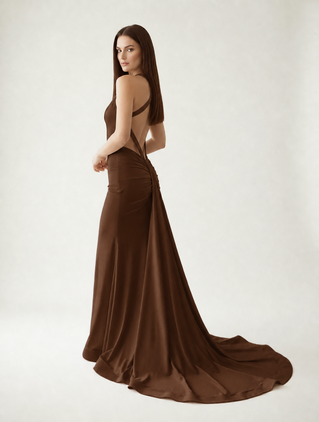Backless Halter Satin Mermaid Dress