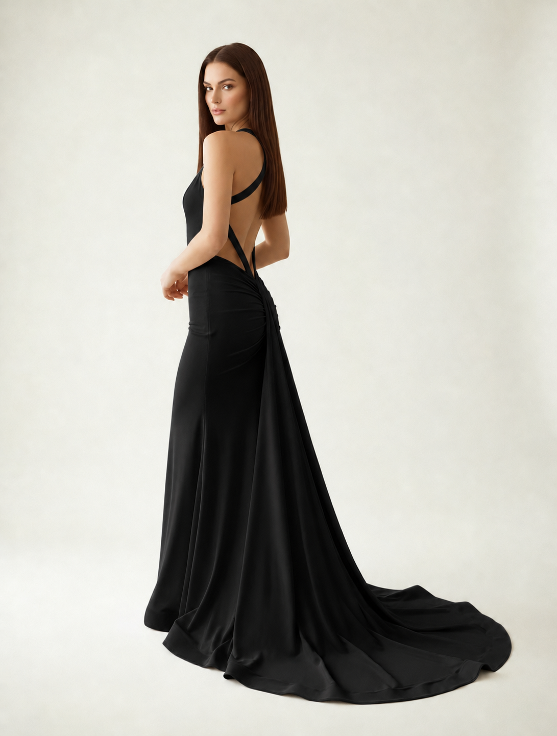 Backless Halter Satin Mermaid Dress